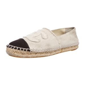 Beige canvas Chanel espadrille flats